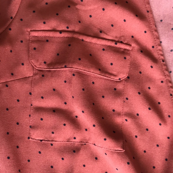 Orange and black polka dot wrap longsleeve blouse - Picture 3 of 5